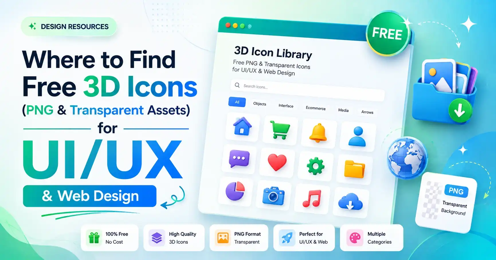 Where to Find Free 3D Icons (PNG & Transparent Assets) for UI/UX & Web Design