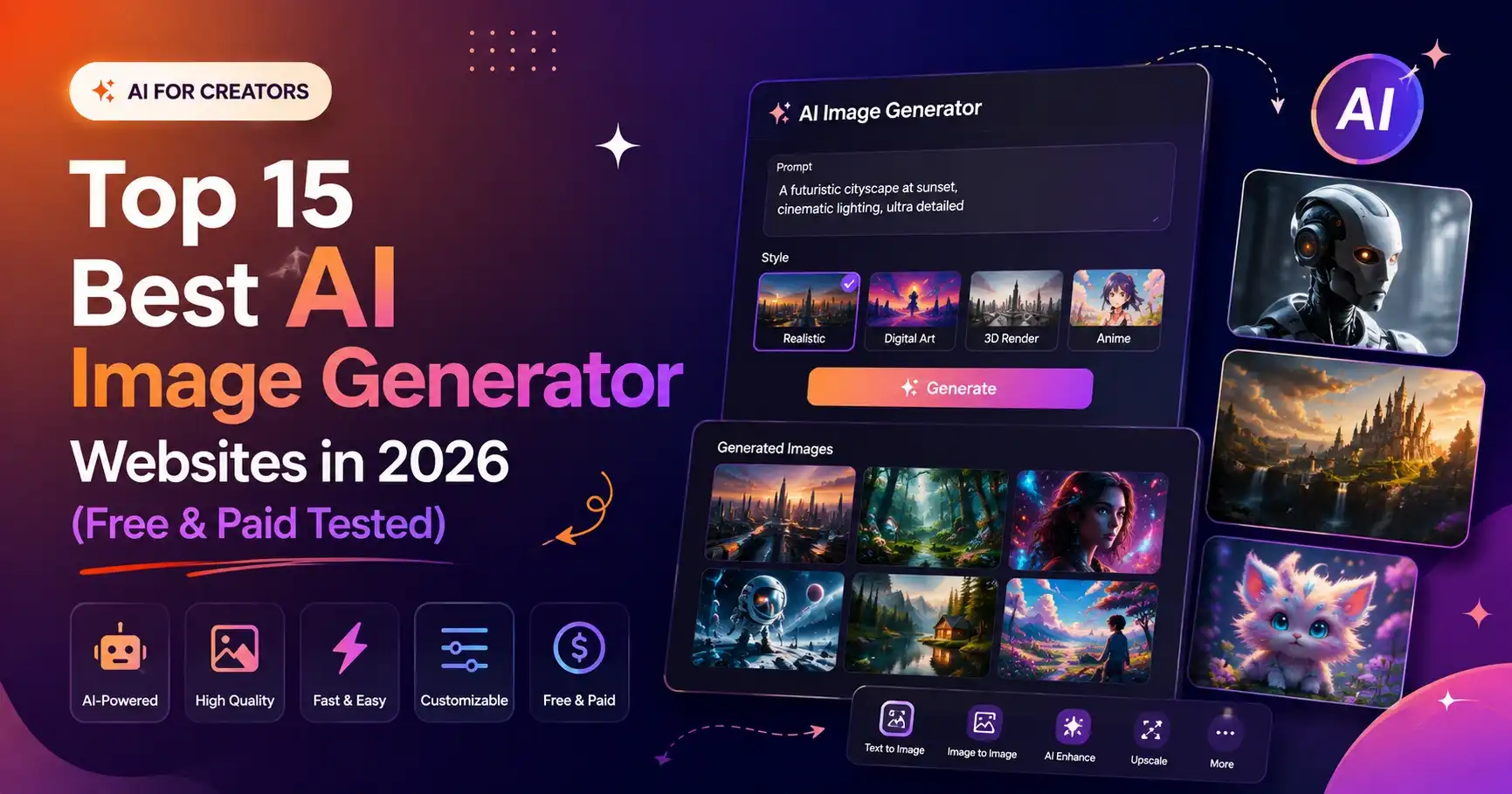 Top 15 Best AI Image Generator Websites in 2026 (Free & Paid Tested)